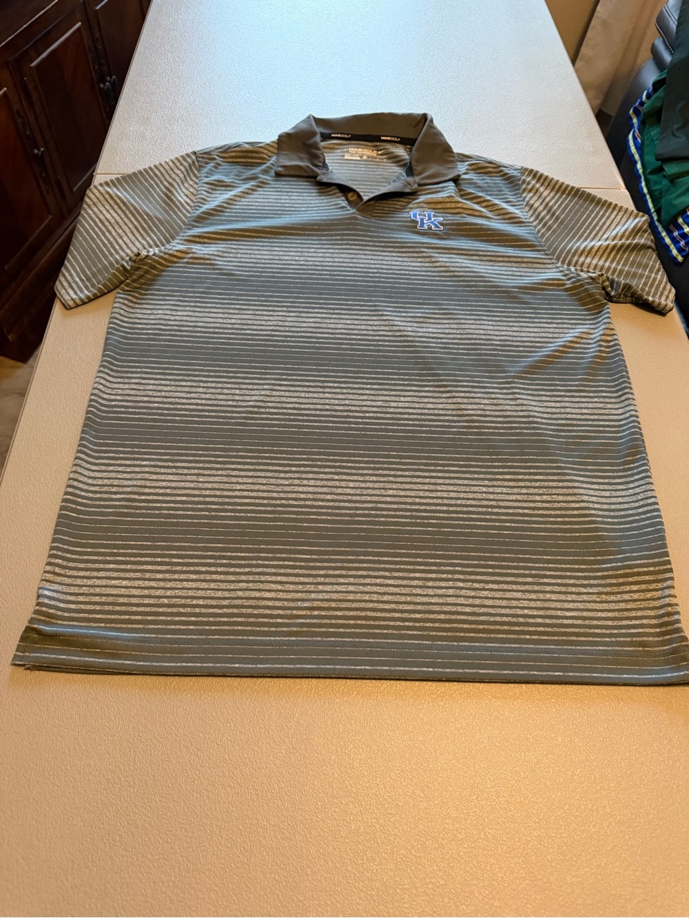 Nike University of Kentucky Men's Striped Polo Shirt - Gray with Blue Logo XL